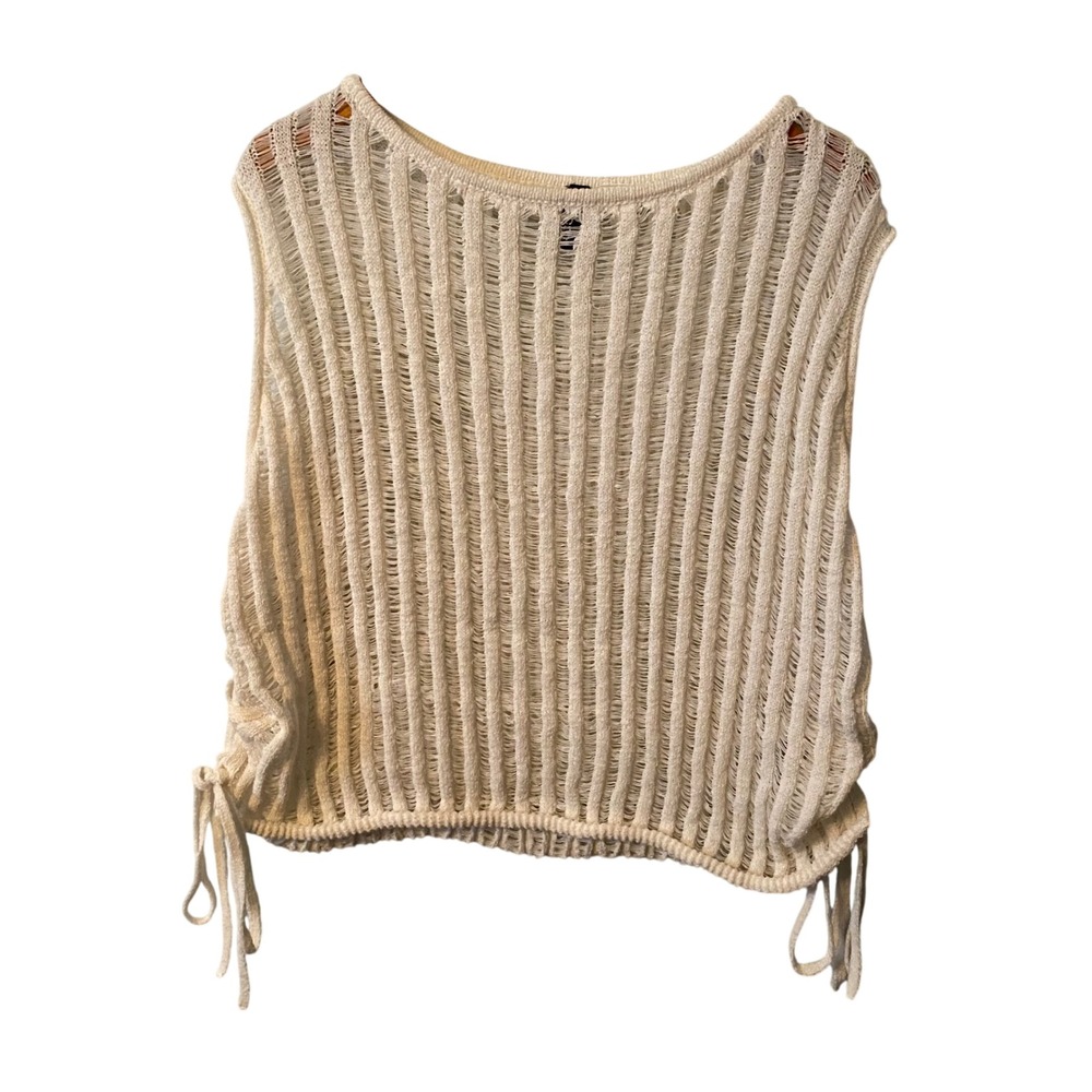H&M White‎ Knit Open Weave Sleeveless Sweater Top XL Drawstring Sides